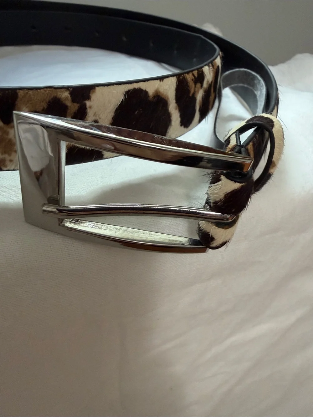 Leopard Print Leather Belt - Tan and Black